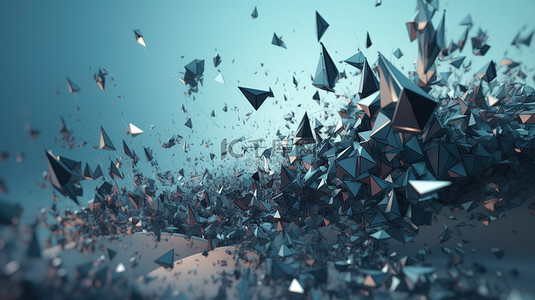 科技科幻海报背景图片_具有混乱低聚形状和飞行多边形金字塔抽象 3D 渲染的未来背景