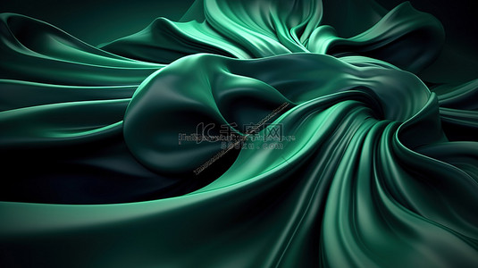 绿色丝绸抽象 3D 渲染时尚艺术作品