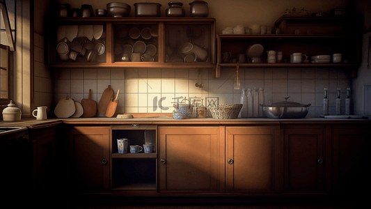 厨房阳光褐色柜子卡通