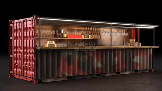 由 20 英尺货物集装箱制成的酒吧的 3d 插图
