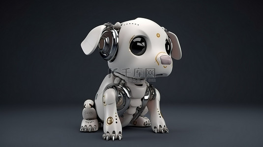 可爱的 3D 渲染人工智能和犬类机器人伙伴