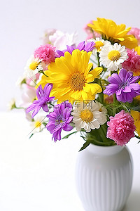 夏季新鲜背景图片_纸上白色花瓶中的新鲜夏季花朵