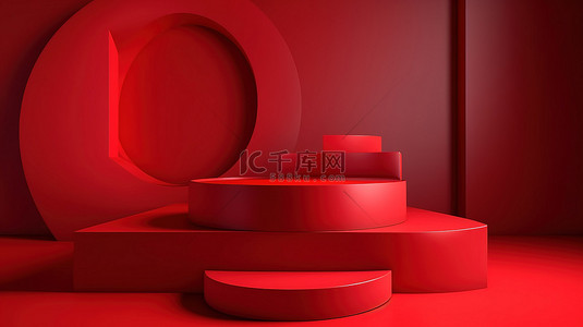 红色促销展示台，用于 3D 产品营销背景 08
