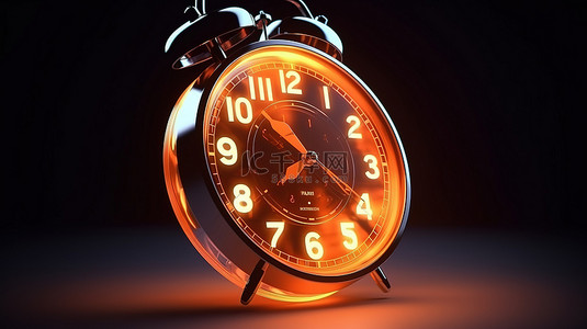 老式时钟背景图片_10 点钟的背光橙色时钟 3d 插图和渲染