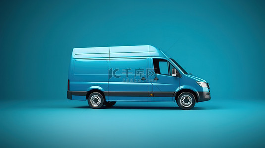 蓝色货车送货的快速运输 3D 渲染