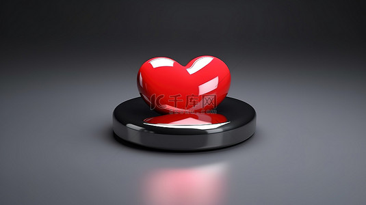 图注背景图片_使用社交媒体爱情按钮进行 3D 渲染的情人节心形图标的前视图