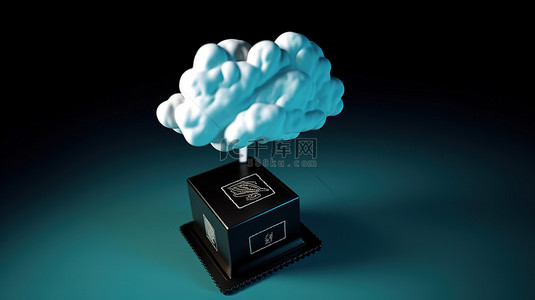 蓝色背景与 3d 渲染图章和云插图