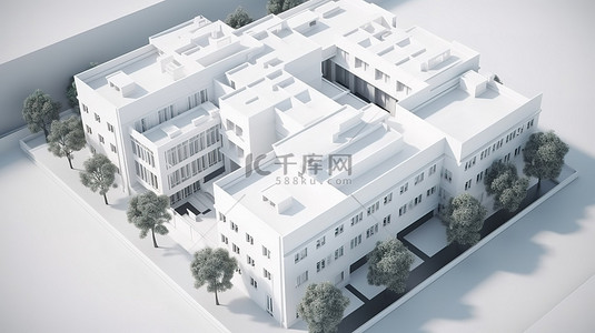 商业建筑背景图片_3D 渲染中白色建筑的顶视图