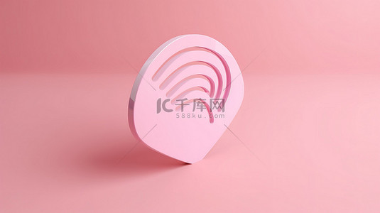 最小概念粉红色背景，带有 3D 图标，说明 wifi 无线互联网网络符号
