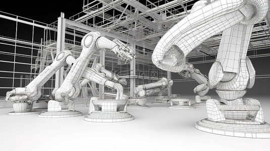 独立潇洒背景图片_自动化工厂概念中机械臂的独立 3D 线框