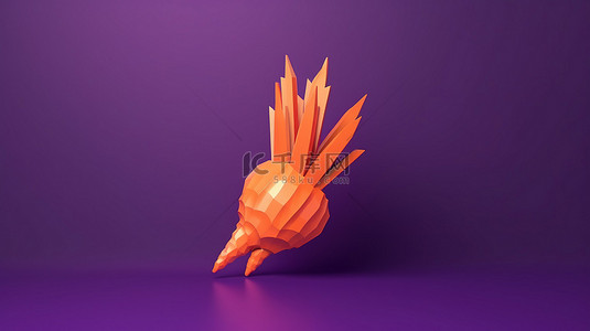 素食标志背景图片_带有胡萝卜标志的紫色背景的 3d 渲染插图