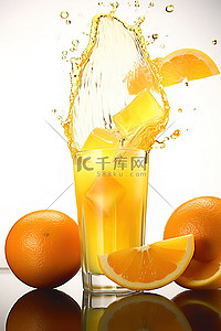 汁背景图片_橙汁溅入一杯新鲜的成熟柑橘 cf 090029jpg