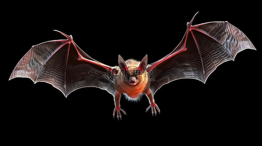 用于万圣节装饰的孤立飞行吸血蝙蝠的 3D 渲染