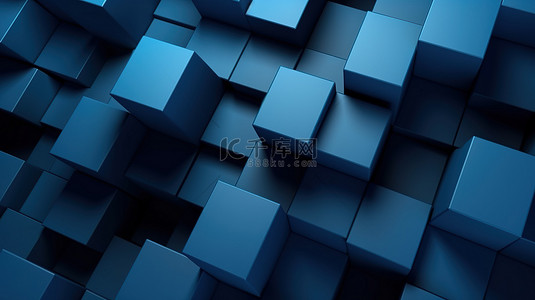 3D 渲染的蓝色几何形状创建简约的背景壁纸