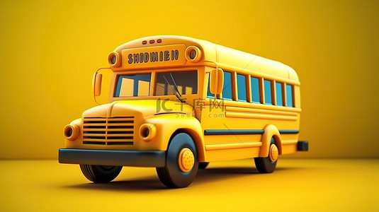 黄色卡通校车的 3d 渲染