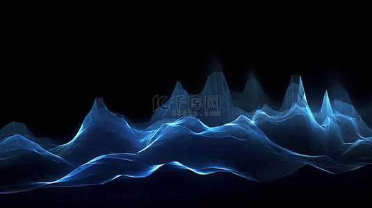 未来科技设计，以蓝色数字化波浪为特色，在烟熏背景下完美适合登陆页面 3D 渲染