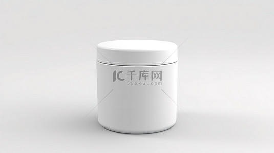 空的白色塑料罐，在白色背景 3D 渲染图像上有足够的空间供您设计