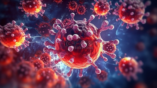 病毒细胞背景图片_显微镜下病毒细胞 3D 视图的插图