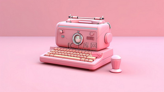 可爱的卡通风格 3D 渲染复古粉红色电脑