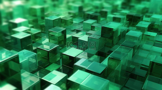绿色正方形中的抽象 3D 插图分层运动马赛克
