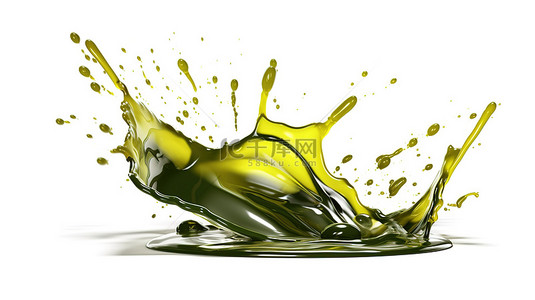 水和蜂蜜背景图片_橄榄发动机油和化妆品血清的飞溅隔离在白色背景 3D 插图与剪切路径