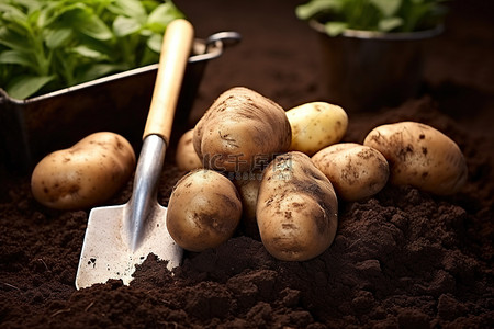 土里背景图片_一些土豆在土里