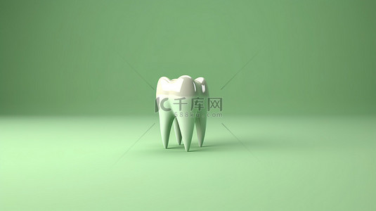白色和绿色背景下一颗牙齿的 3D 渲染