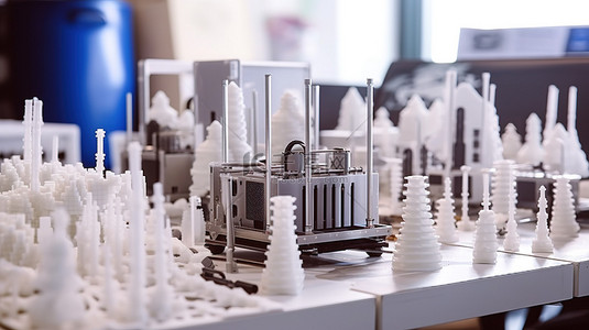 3d打印机背景背景图片_实验室办公室的 3D 打印灰色模型