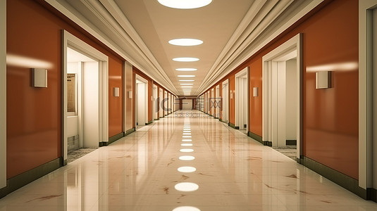 宽敞的内部走廊的 3d 渲染