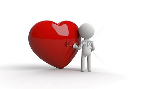 情侣爱心手背景图片_浪漫的 3d 白色人物拿着红心白色背景