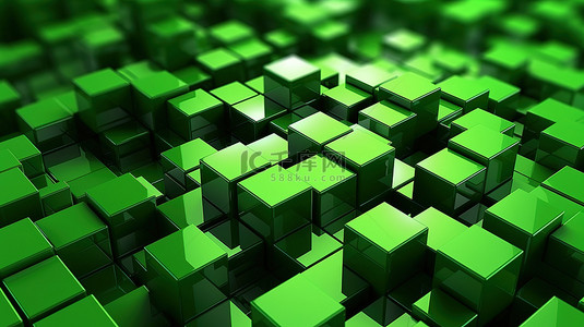 绿色 3D 方形像素抽象模板，用于在 3D 渲染中玩令人惊叹的背景