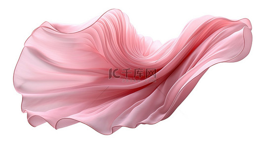 白色背景上孤立的粉红色褶皱织物的 3D 渲染