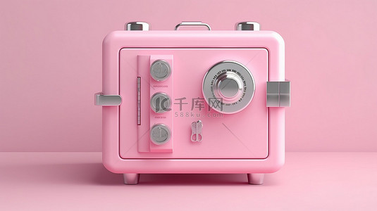 猪猪包背景图片_安全盒前视图中粉色存钱罐和硬币的 3D 渲染