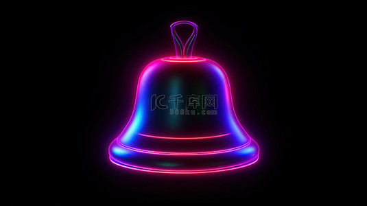 3D渲染ui ux设计元素霓虹灯符号中的发光钟图标