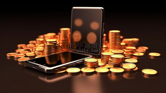 用于在线支付的智能手机之间移动银行硬币转账的 3D 渲染