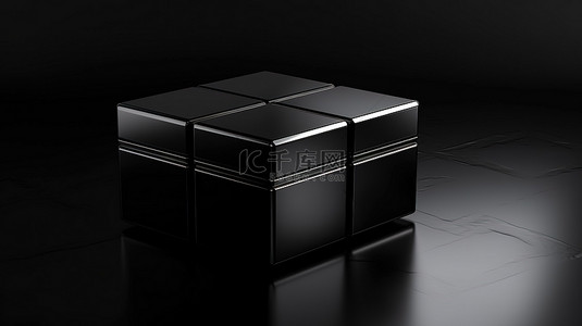 3D 渲染的黑暗中神秘的黑色立方体