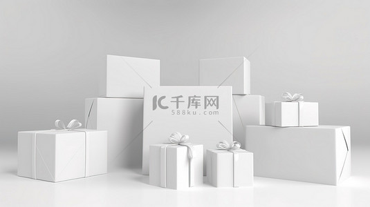 虚拟演示白色礼品盒搭配空白白色画布，非常适合促销和销售