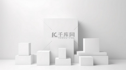 简约的白色讲台，具有抽象几何方形形状，非常适合 3D 渲染中的产品展示