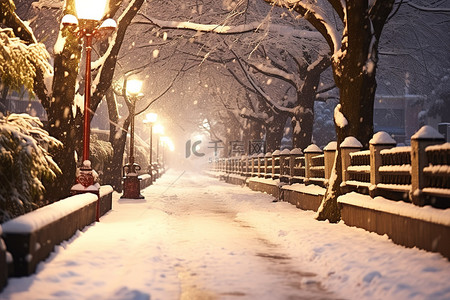 冬天街道背景图片_中国冬天积雪的人行道