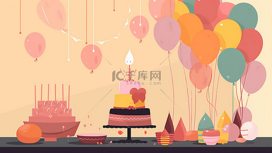 扁平生日蛋糕背景图片_派对庆祝庆典扁平气球
