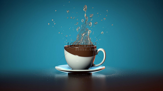 蓝色立体质感背景图片_咖啡饮品杯子液体