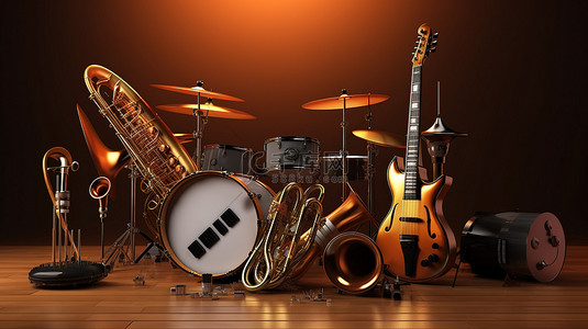 摇滚乐器背景图片_3d 呈现的乐器