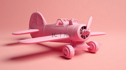 复古粉色玩具飞机的 3D 插图