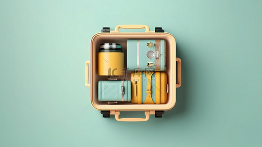 独立公司背景图片_上面的手提箱的独立 3D 插图非常适合旅行横幅和平躺