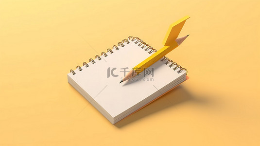 最小待办事项列表记事本的 3D 渲染插图，带有用于任务规划的悬浮铅笔