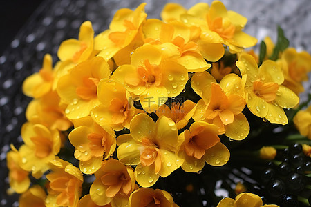 黄色的花朵背景图片_一束黄色的花朵和黑色的蝴蝶