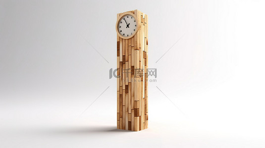 老式时钟背景图片_白色背景 3D 渲染上的当代柱形木地板时钟