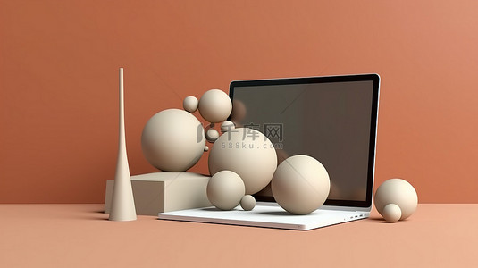 3D 渲染中的球形背景最小计算机样机
