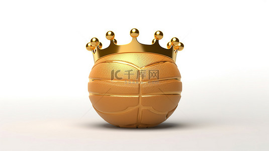 白色背景的 3D 渲染，上面有橙色篮球和华丽的金色王冠