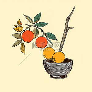 橙枝，小水果和木勺